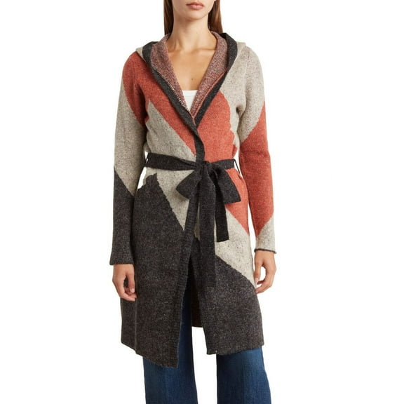 Joseph A. Women's MITERED Color Block Long Sleeve Tie Front Sweater, L