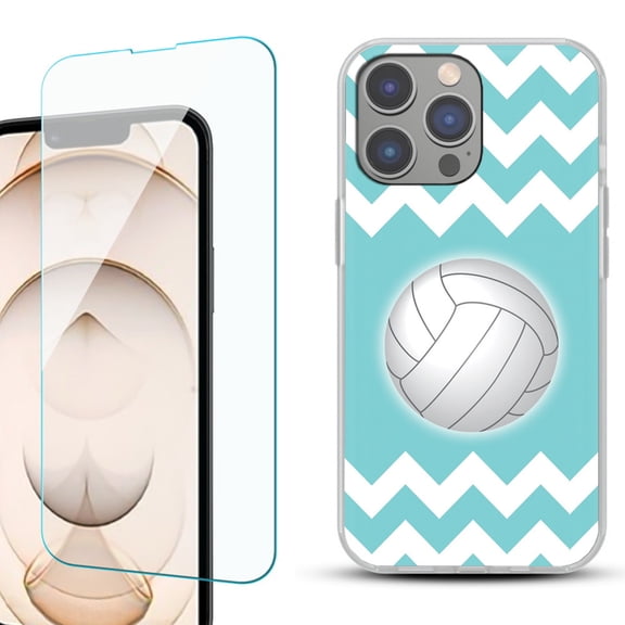 OneToughShield ® for iPhone 15 Pro Max Shockproof Fashion Phone Case, with Tempered Glass Screen Protector - Chevron/Volleyball