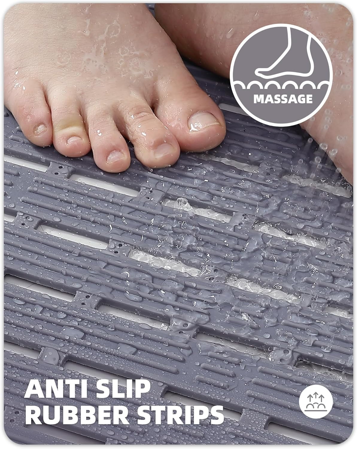 Shower Mat 16"x36", Extra Long Bathtub Mat Non Slip with Suction Cups, Bath Matts for Shower Floor/Inside Shower, Quick Dry, Easy Clean
