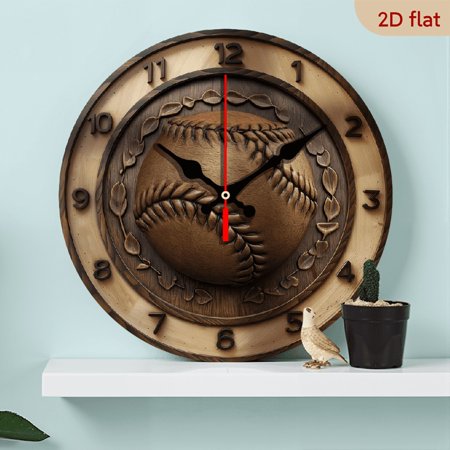 2D Flat 1pc 10Inch Wooden Baseball Wall Clock, Silent Non-Ticking, Decorative Artistic Sports Themed Clock for Living Room, Office, Kitchen, Dormitory - Battery Not Included