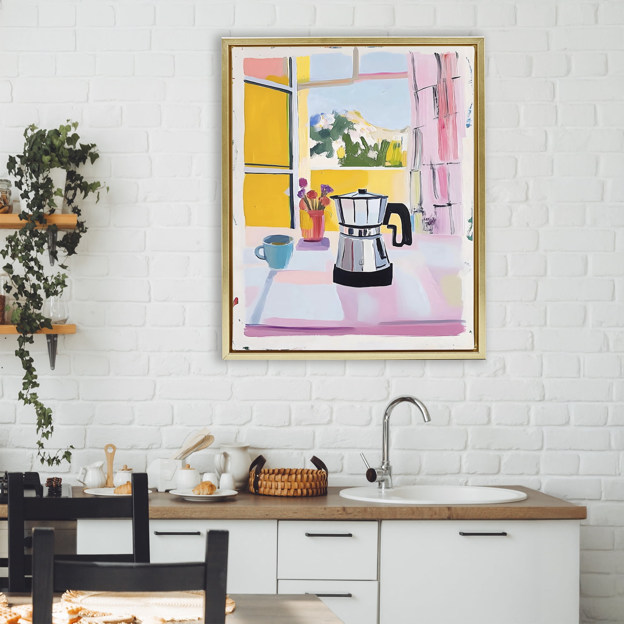 Stupell Industries Italian Moka Pot Kitchen Gold Framed Floater Canvas Wall Art, design by The Prints Vibe