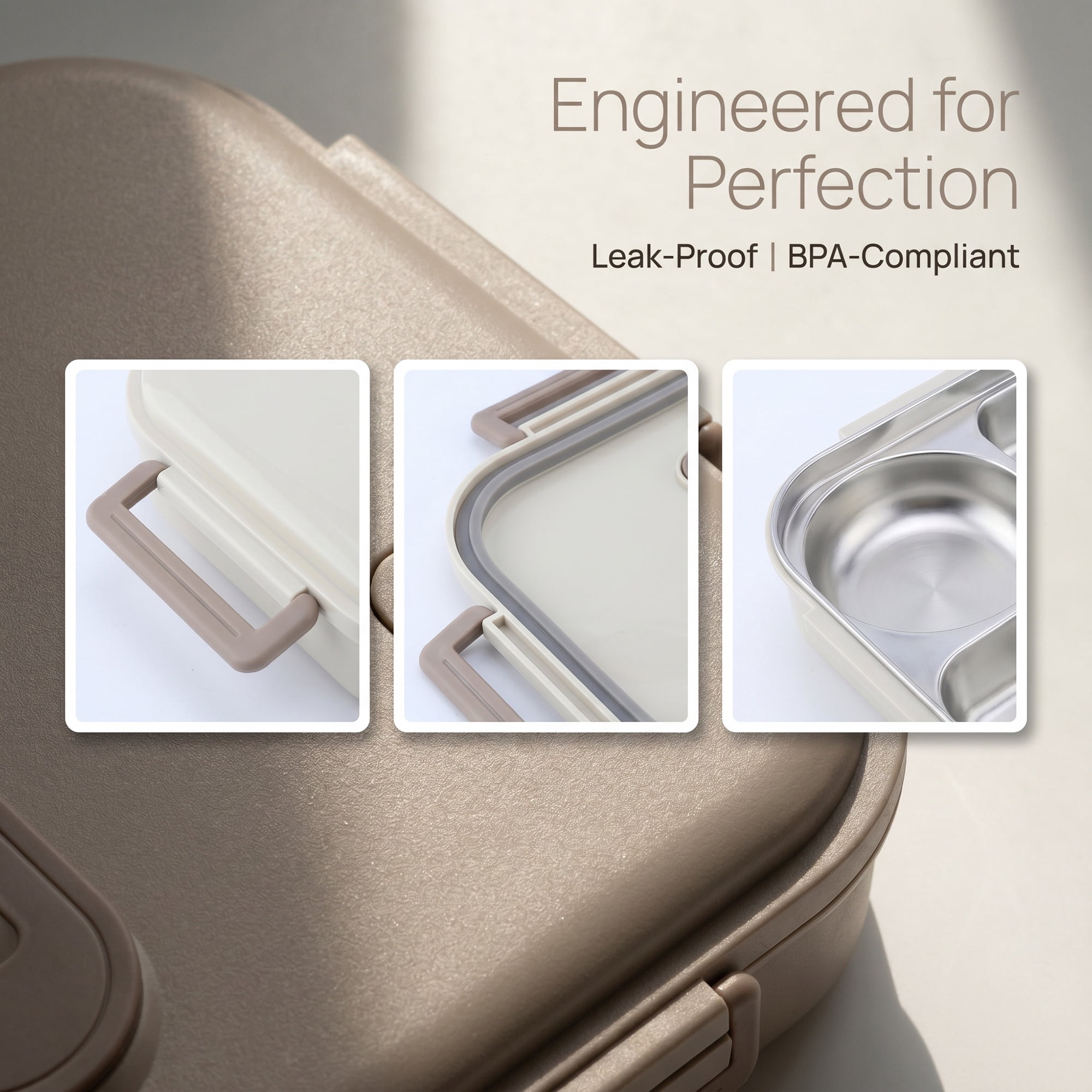 Unique Bargains Compartment Leak-Proof Meal Lunch Bento Box Beige