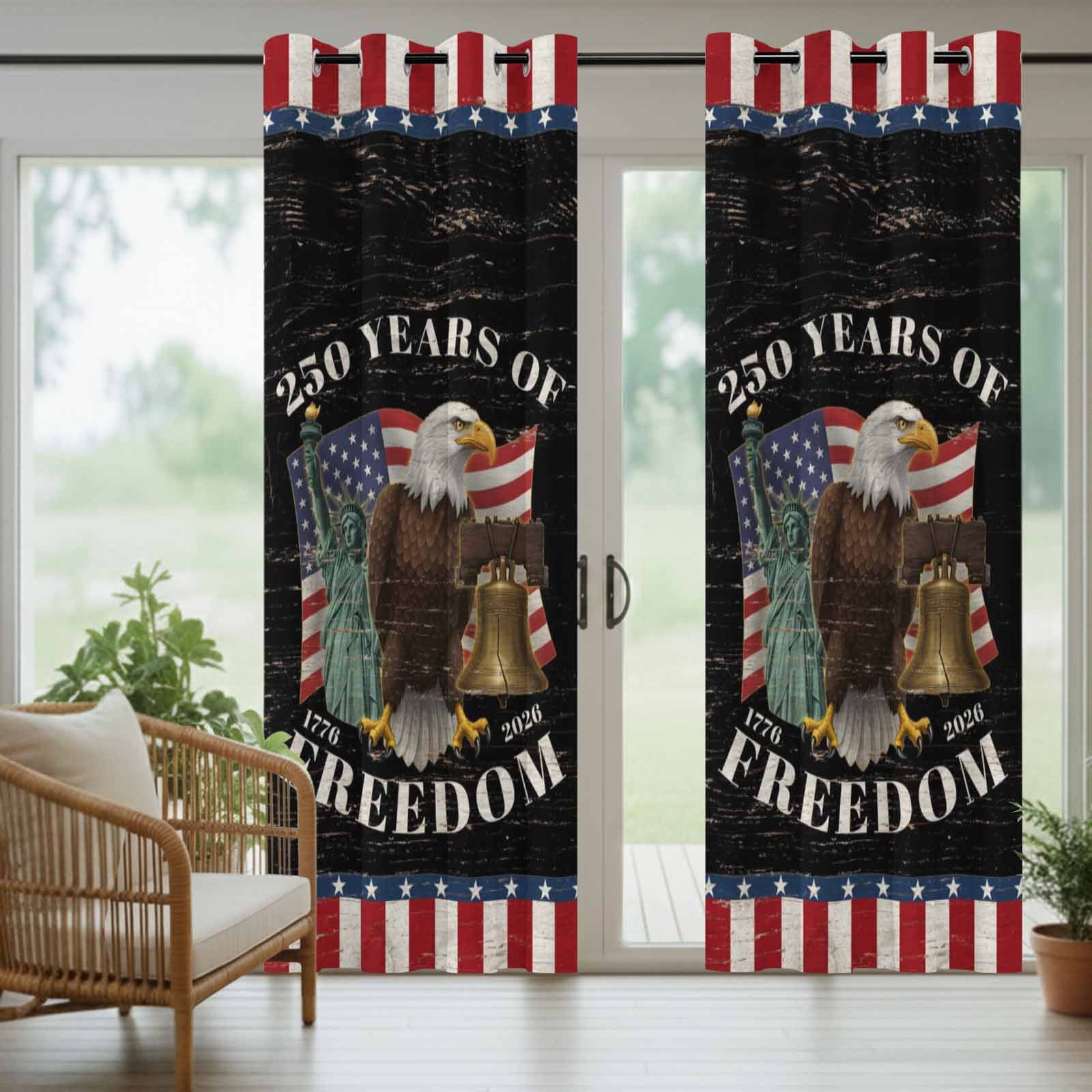 Years of Freedom Outdoor Curtains for Patio, Independence Day America Flag Eagle Bell Sunshade Privacy Drapes Grommet Waterproof Outside Curtains for Porch/Cabana/Balcony 54"x 108", 1 Panel