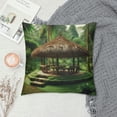 thumbnail image 2 of Orinice  Tiki Bar Throw Pillow Cushion Cover, Tiki Hut in Dreamy Fantasy Forest Tropical Island Wildlife Greenery Art, Decorative Square Accent Pillow Case,  White, 2 of 5