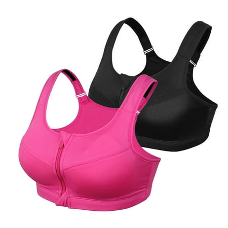 

2PCS Plus Size Zipper Push Up Sport Bra Shockproof Women Fitness Bra Yoga Vest Sports Top for Gym Running Exercise M-5XL