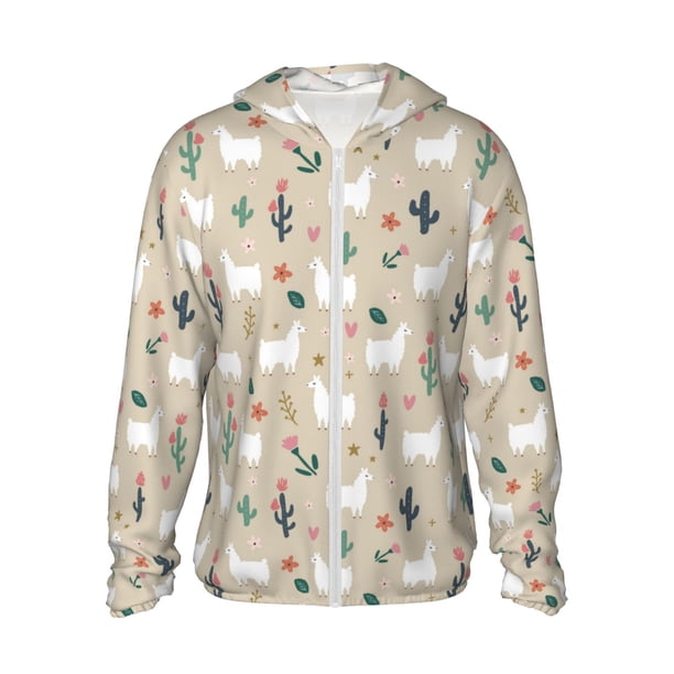 Balery Cute Alpaca Sudadera ligera de manga larga con capucha y protección solar UPF 50+ para hombre y mujer, ideal para pesca y running-Large