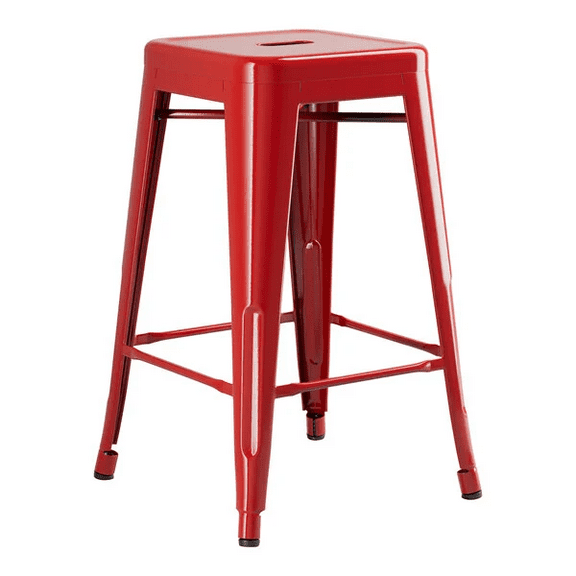 24" High Red Metal Backless Counter Height Stool For Indoor or Outdoor Use