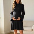 thumbnail image 5 of UKHCCC Women's Turtleneck Maternity Dress, Ribbed Knit A-Line Mini Dress with Long Bell Sleeves, Stretchy Casual Pregnancy Dress, 5 of 7