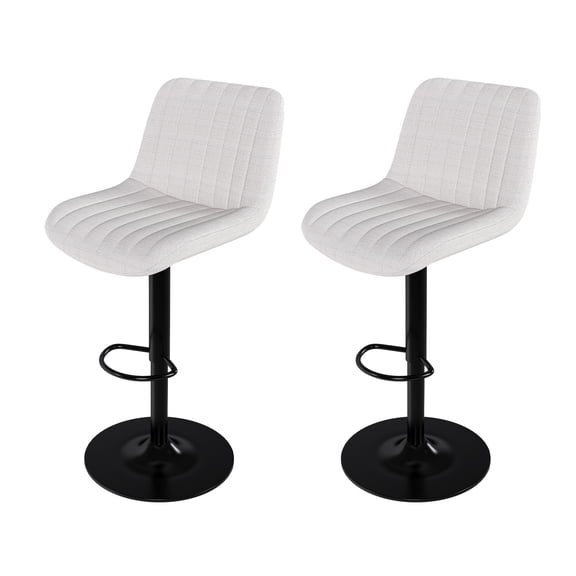 Swivel Bar Stools Set of 2 Adjustable Height Backrest Soft Fabric Beige