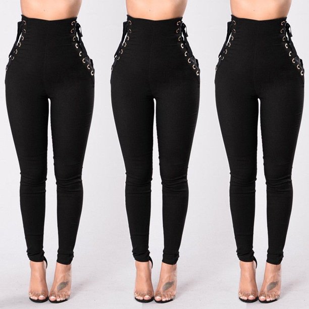 High Waisted Trousers Women Lady High Waisted Stretch Slim Pants