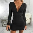 thumbnail image 2 of Women Sexy Long Sleeve V Neck Ruched Bodycon Mini Party Dress, 2 of 5