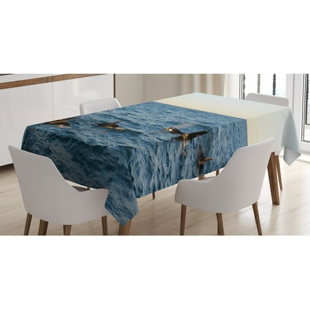 

Whale Decor Tablecloth A Real Photo Image of Four Killer Whales coming out of the Sea Artwork Rectangular Table Cover for Dining Room Kitchen 60 X 90 Inches Blue and Black by Ambesonne