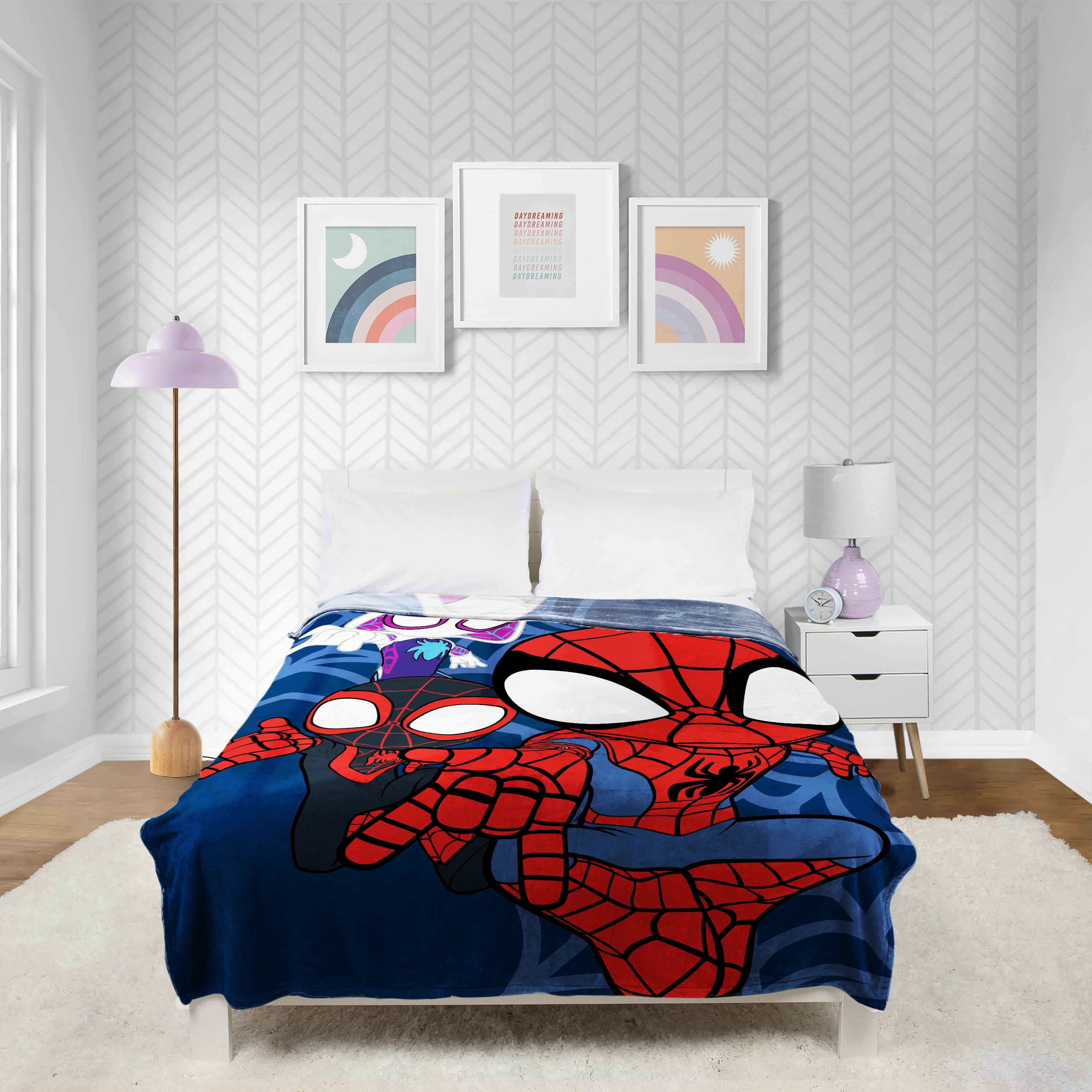 Spidey and His Amazing Friends Kids Plush Twin/Full Blanket, 62 x 90, Microfiber, Blue and Red, Marvel