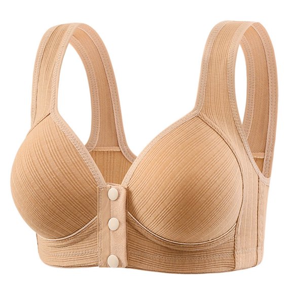 THDHVS Women's Bras, Fashion Women Solid Color Front Opening Buckle Wide Shoulder Strap Wireless Cushion Daily Bra Khaki 38