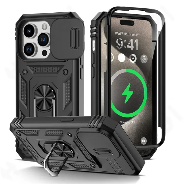 Coque pour iPhone 16 15 14 13 12 11 Pro TP Max XR Plus Protection Armure de Qualité Militaire Rotation 360 Degrés tzw