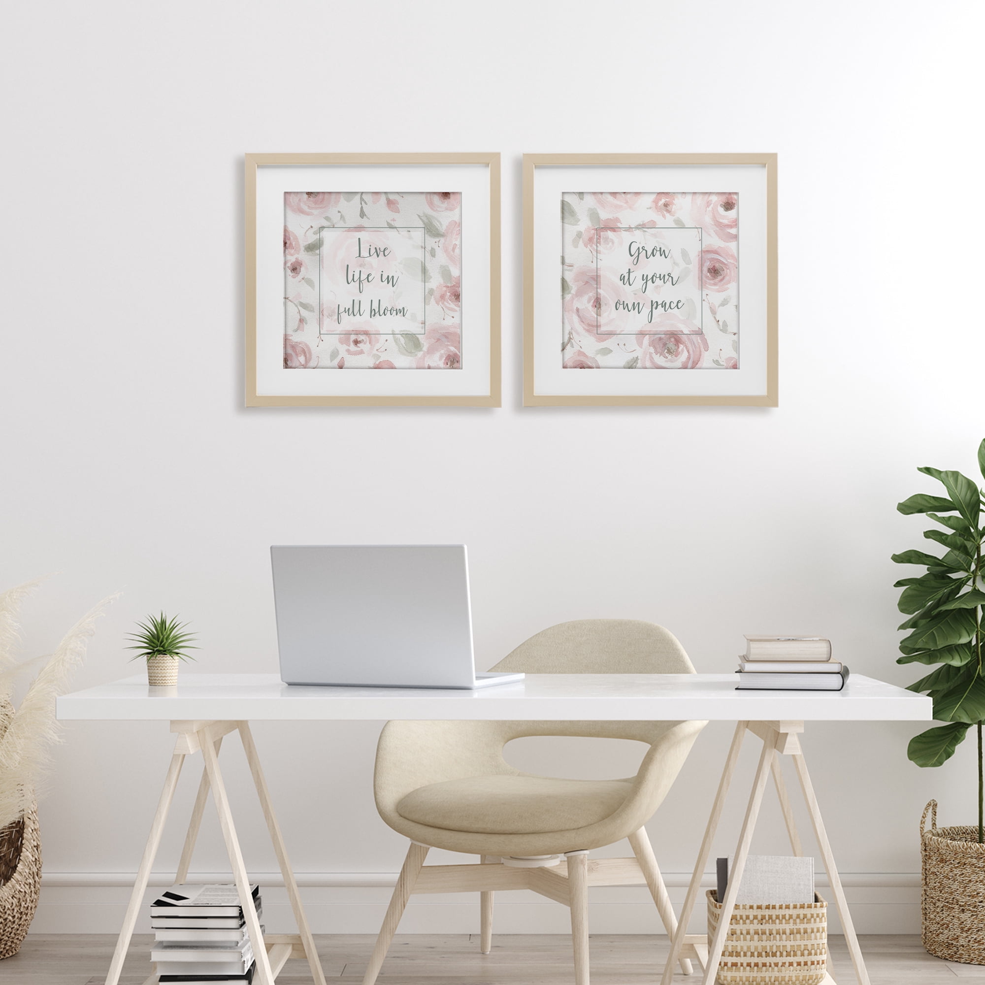 Stupell Industries Full Bloom at Your Pace Florals 2 Piece Birch Framed Print Under Glass Set, design by Carol Robinson