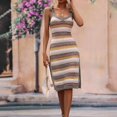 thumbnail image 2 of Vestido de punto con hombros descubiertos para mujer, túnica a rayas, vestido de ganchillo sin mangas, falda hasta la rodilla con abertura, verde XL, 2 of 6