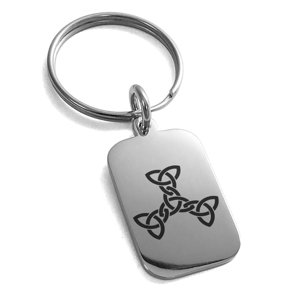 Stainless Steel Celtic Triquetra Interlaced Knot Engraved Small Rectangle Dog Tag Charm Keychain Keyring