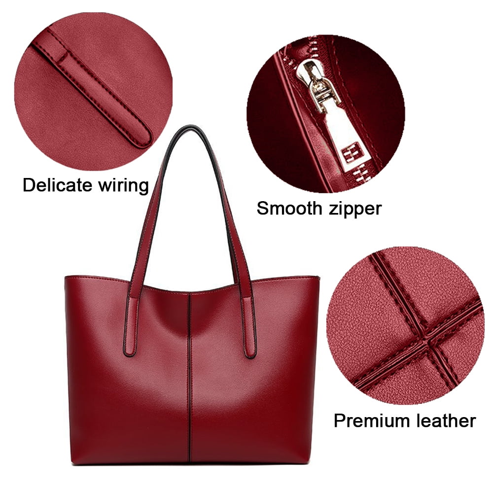 Vintage Genuine Leather Shoulder Bag Work Totes for Women Purse Handbag with Back Zipper Pocket