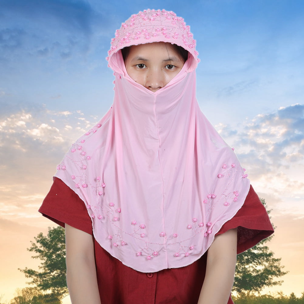 Muslim Face Veil Bead Headscarf Breathable Ice Silk Hat Women Head Decoration Religious Supplies