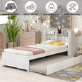 thumbnail image 4 of SESSLIFE Twin Size Bed Frame with Storage Headboard, Wood Platform Bed with Trundle, No Box Spring Needed (Twin, White), 4 of 8