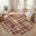 thumbnail image 2 of HIWEAVER Red Round 4' x 4' Distressed Neutral Plaid Area Rug for Living Room Washable Non Slip Modern Checked Indoor Carpet for Bedroom Decor Low Pile Farmhouse Floor Cover, 2 of 7