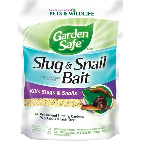 Brand slug and snail bait granules, 2 pounds, slugs and snails start to die within 3 to 6 days
