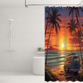 thumbnail image 5 of Summer Shower Curtain Tropical Coconut Palm Beach Camping Car Tour Bus Shower Curtain Palm Tree Ocean Sea Setting Sun Sunset Scenery Landscape Bathroom Decor Set with12 Hooks 72x72 inches (B), 5 of 6