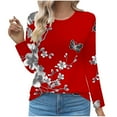 thumbnail image 2 of Sweatshirts for Women Print Blouse Round Neck Long Sleeved Casual Top,Womens Sweatshirtss Red, 2 of 6