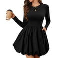 thumbnail image 2 of Aellinatey Women's long-sleeved round neck high-waisted mini cocktail dress with pockets, 2 of 9