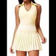 thumbnail image 1 of Falda de Tenis para Mujer, Falda de Golf Acanalada, Falda Deportiva Plisada con Media Cremallera, Pantalones Cortos y Sujetador Incorporados Amarillo XL, 1 of 10