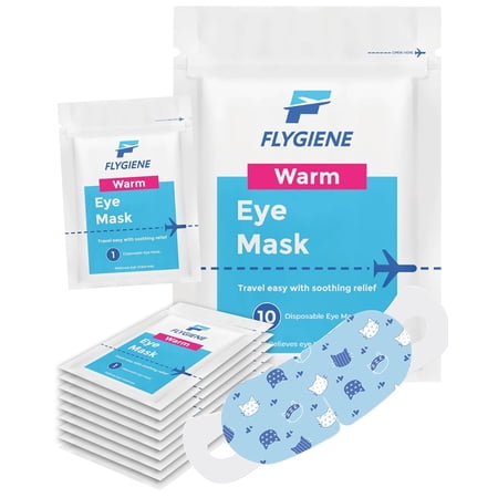 FLYGIENE Disposable Eye Mask - Self-Heating Steam Eye Mask for Dry Eyes Relaxation & Sleep - Easy to Use and Soothing Mask for Travel & Home - (Pack of 10)