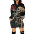 thumbnail image 2 of Women's Halloween long-sleeved 3D aesthetic skull pattern print plus size hoodie sweatshirt dress, 2 of 9