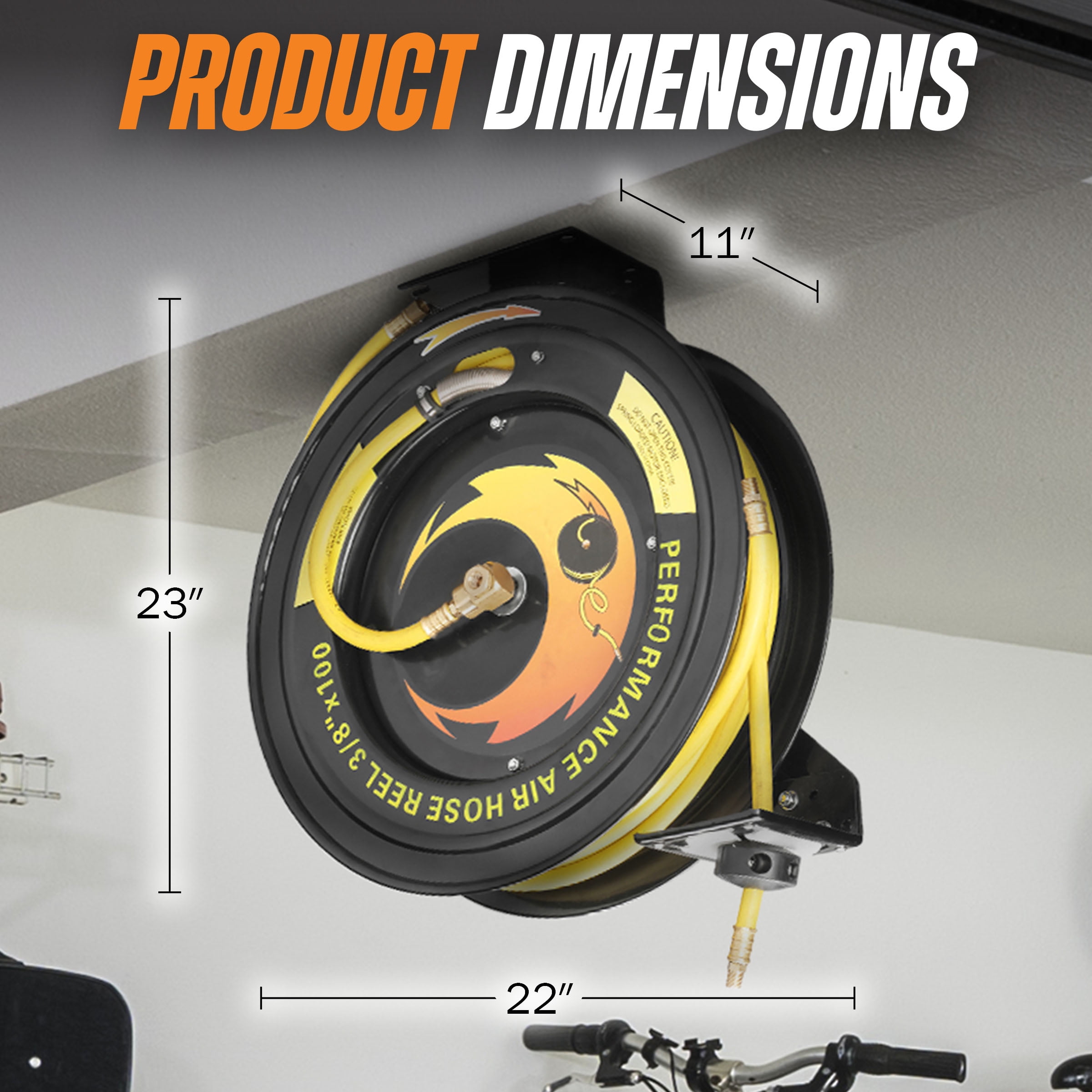 Pentagon Tools HWD630468 Genuine Rubber, 0.37" x 100 ft Retractable Air Hose Reel
