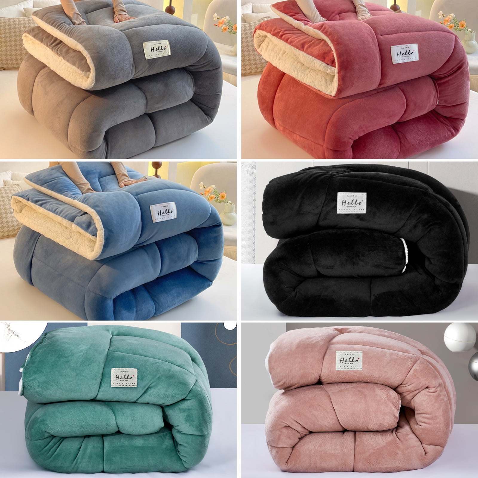 WOOW DEPOT Sherpa Fleece Queen Comforter Reversible, 1 PCS, Heavy 7.5lbs Quilted Bedding Warm Cozy Machine Washable, Black
