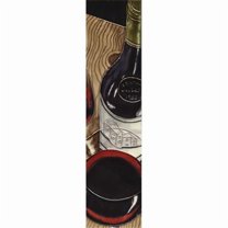 Continental Art Center MD-071 4 x 16 in. Vertical Wine Design - Wine Bottle & Glass On A Patterned Table Ceramic Art Tile
