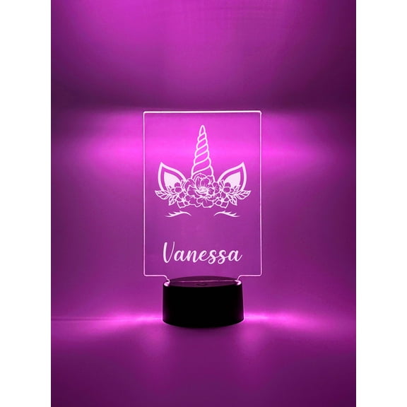 Custom Personalized Name Night Light Up Table Lamp LED Stand Girls Princess Magical Unicorn Home Room Décor Gift - 16 Color Options & Remote