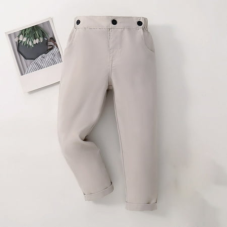 

Ovbmpzd Baggy Pants for Kids Uniform Compression Fit Gray Solid School Buttons Pants Sweatpants for Girls 5 Years