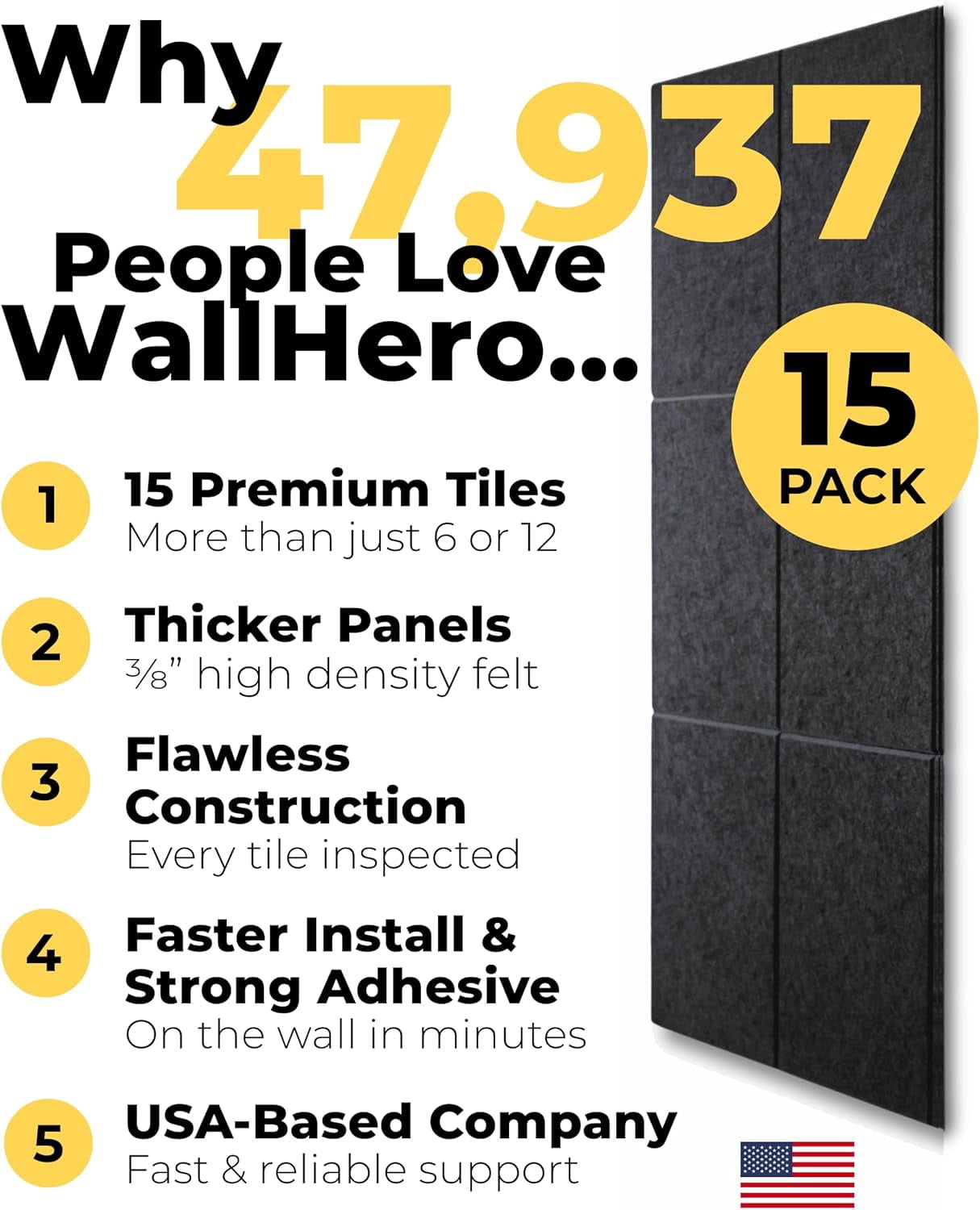Vision Board - Large Cork for Walls 59" x 36", Black Bulletin | 15 Pack Felt Wall Tiles Boards Office Pin Tack