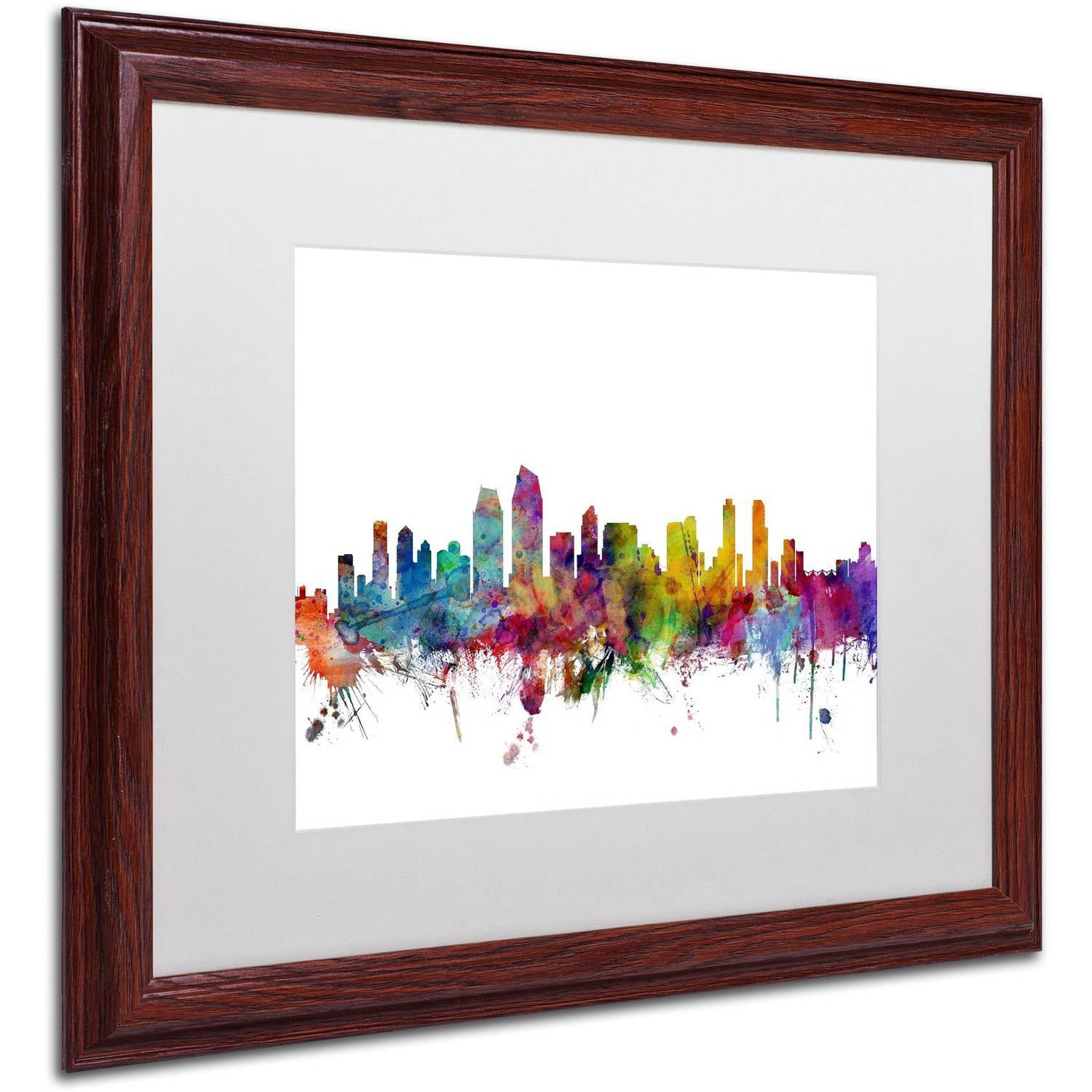 Trademark Fine Art 'San Diego California Skyline' Canvas Art by Michael Tompsett, White Matte, Wood Frame