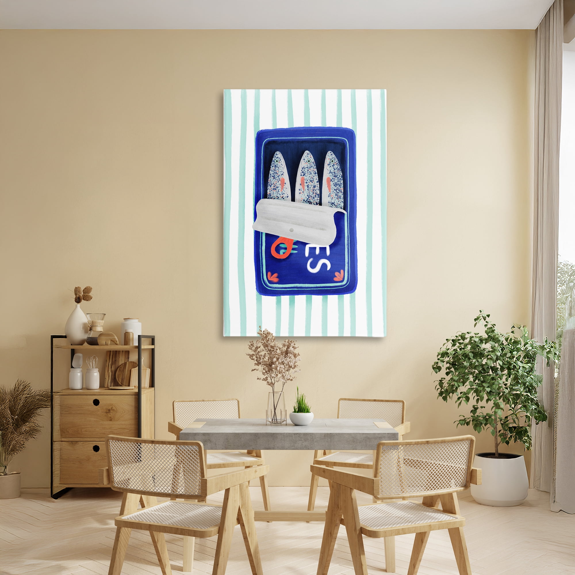 Stupell Industries Blue Sardines on Stripes Canvas Wall Art, design by Metka Hiti