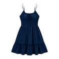 thumbnail image 6 of Ecqkame Women's Slip Dresses Spaghetti Strap Sleeveless Square Neck Tiered Ruffle Mini Dress Casual A Line Flowy Dresses Navy S, 6 of 6