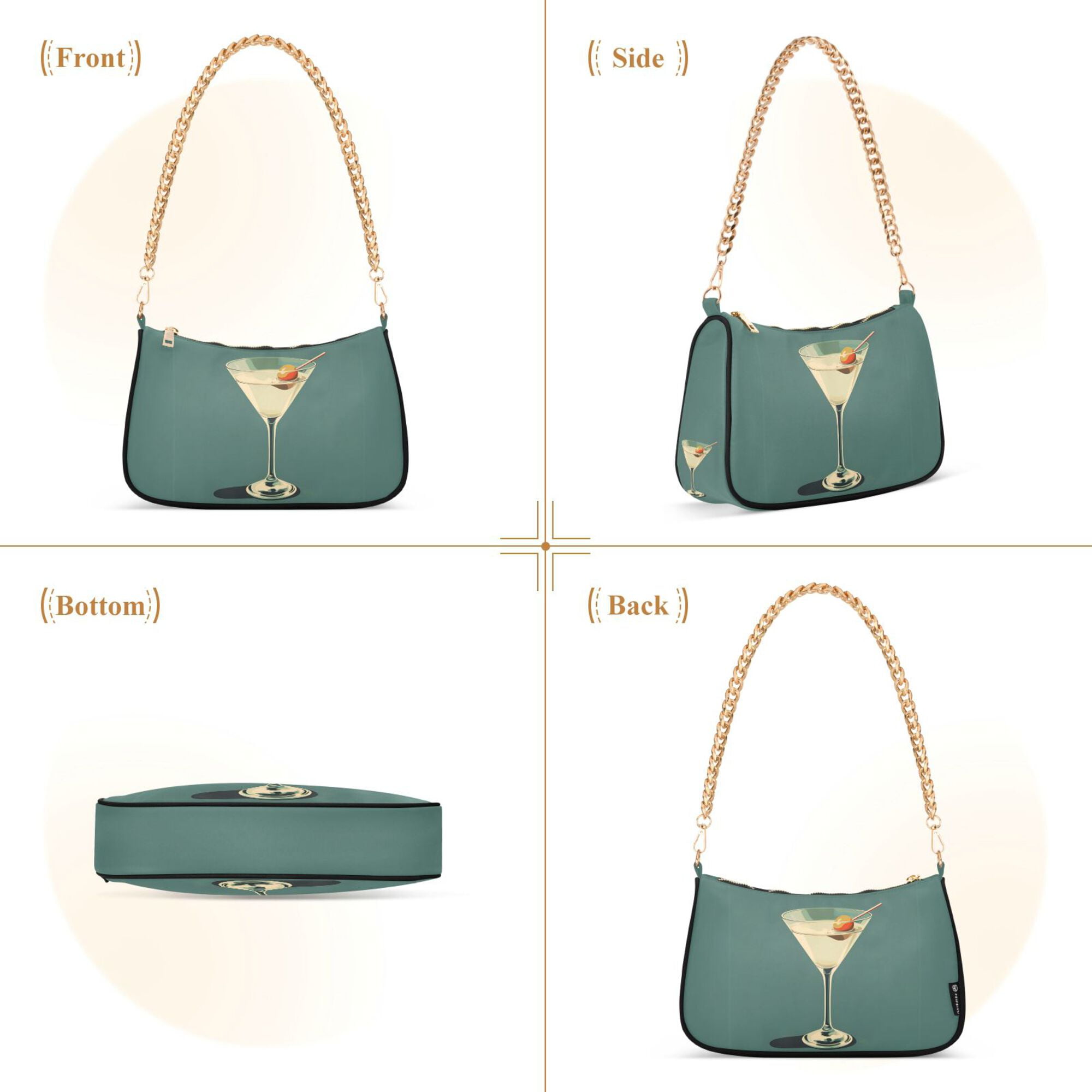 FORMRS Womens Shoulder Bag with Chain Strap Clutch Purse Cute Tote Handbag, Beige Martini
