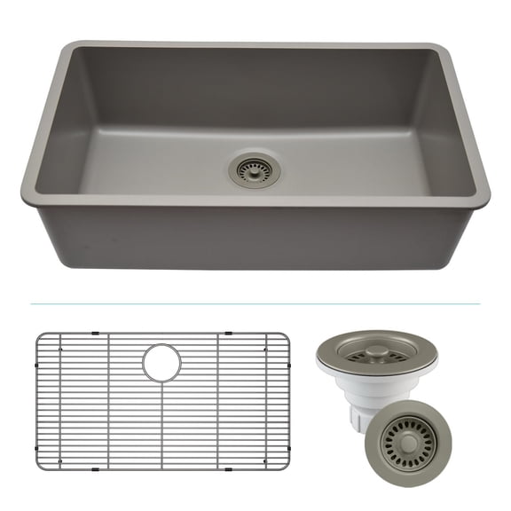 32" x 19" Quartz Kitchen Sink, Single Bowl Kitchen Sinks, Drop in Kitchen Sink, Granite Composite Kitchen Sink, Undermount Sink, Galaxy Concrete Kitchen Sink, with Grid, Strainer, Flange LP-1000-C
