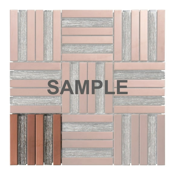 Sample - Rose Gold Copper Color Metallic Metal Brown Glass Parquet Mosaic Tile Backsplash