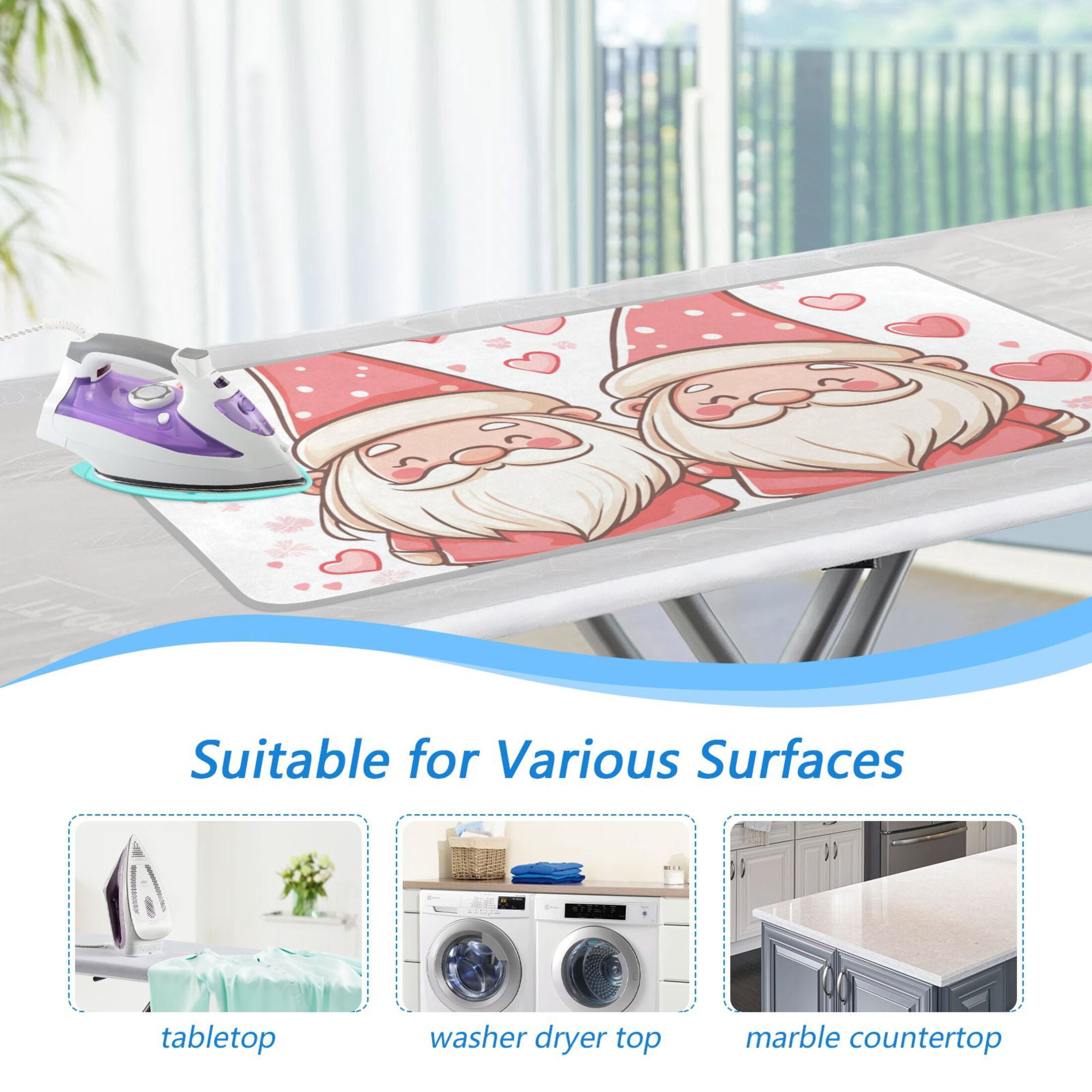 Two Cute Gnomes Valentine Hearts Ironing Mat Blanket Portable Travel Ironing Pad Heat Resistant Pad 47.2" x 27.6”