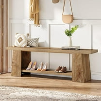 Tribesigns 2-Tier Extra Long Shoe Bench, 59-Inch Entryway Bench with Storage Shelves, Wooden End of Bed Seat
