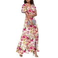 thumbnail image 4 of EANJE Womens Dresses Dressy Casual Short Sleeve V Neck Vacation Beach Dress Plus Size Floral Maxi Garden Dresses Pink L, 4 of 7