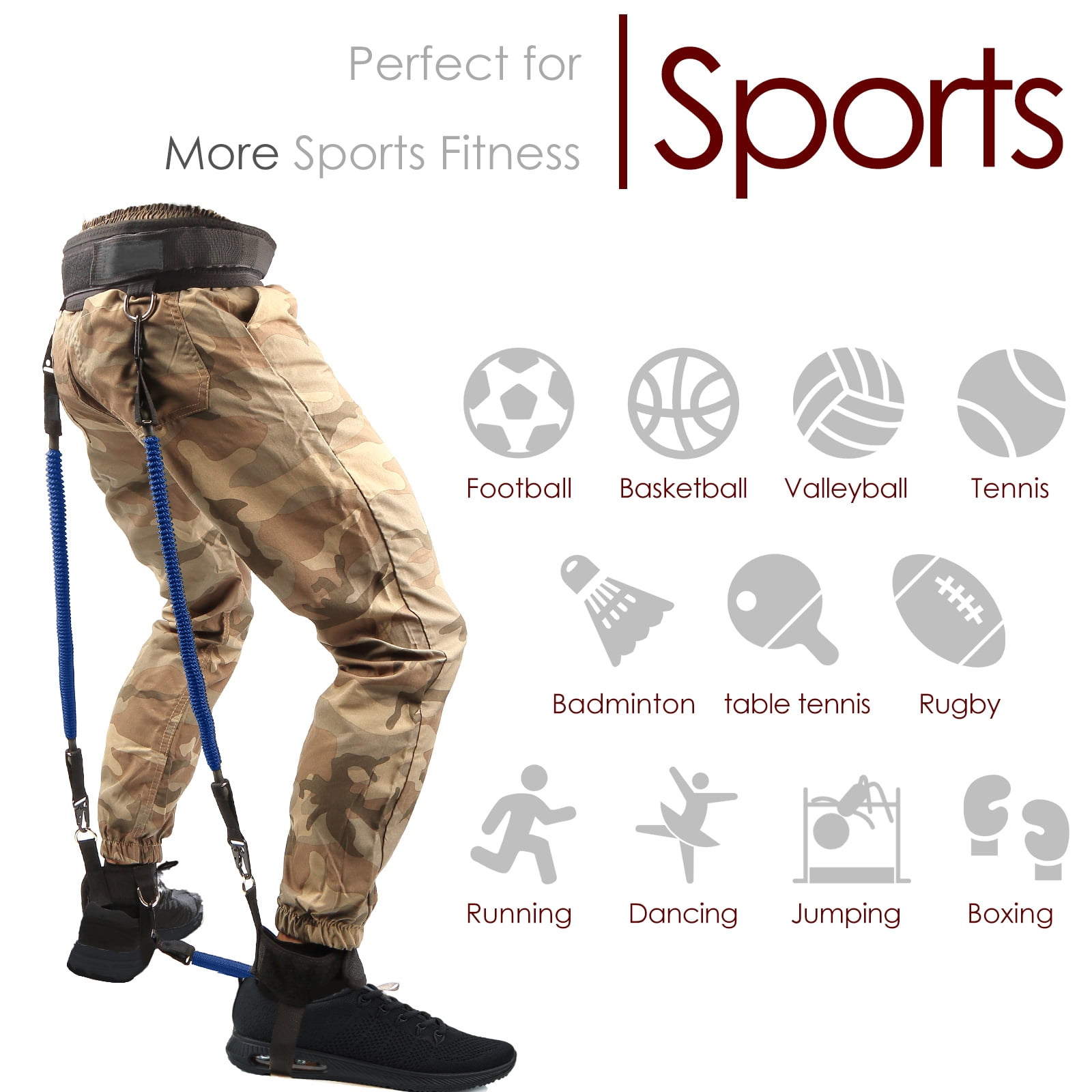 Ueasy Vertical Jump Trainer with Resistance Bands, Ankle Straps & Waist Belt - for Boxing, Basketball, Football Training (60LB-150LB Options)