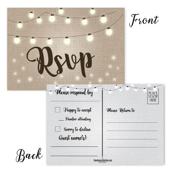 Fun Lights Rustic RSVP Postcards - 40 4 x 6 Postcards per pack